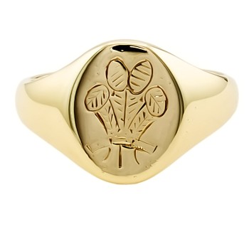 9ct Gold Welsh Feathers Signet Ring size R